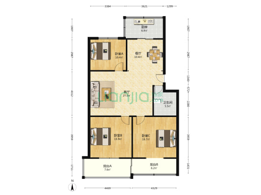 佰旺小区 3室2厅1卫 119平方