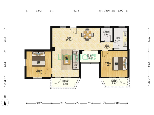侨兴苑 2室1厅1卫 81平方