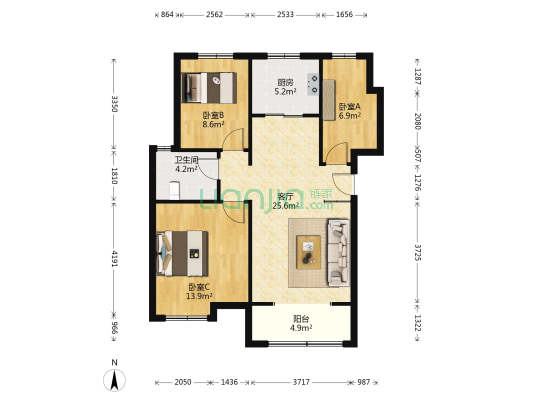 胶南清华园 3室1厅1卫 103平方