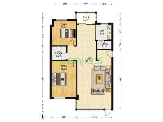 道济坊 2室1厅2卫 113平方