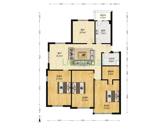 括苍西路192号院 3室2厅1卫 133平方