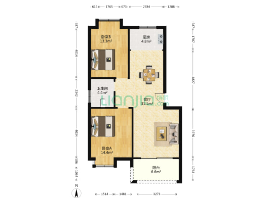 绿叶锦园 2室1厅1卫 82平方