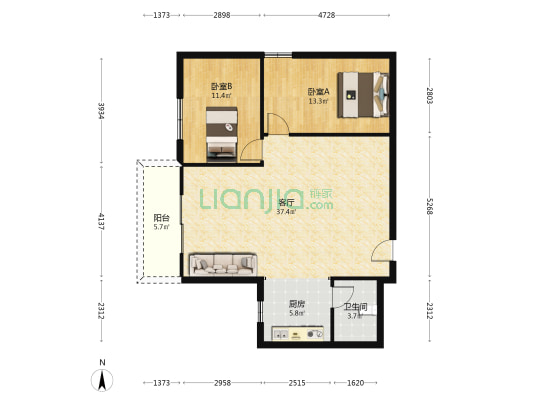 金达花园 2室1厅1卫 93平方