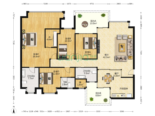 世航诺瑞比丽名园 4室2厅3卫 196平方
