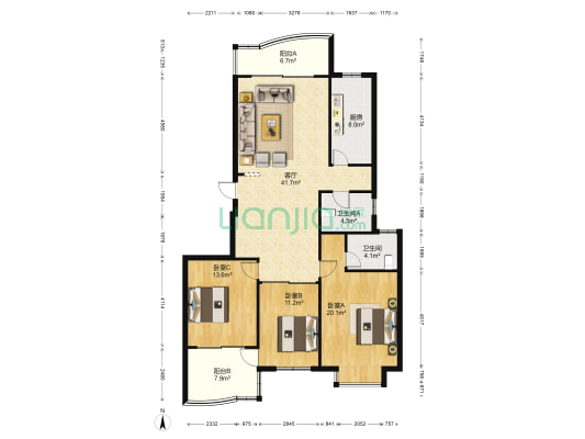 苏宁千秋情缘花园 3室1厅2卫 133平方