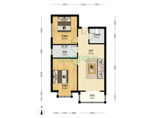 此房满二 户型方正 中高层 采光好 配套设施齐全-户型图