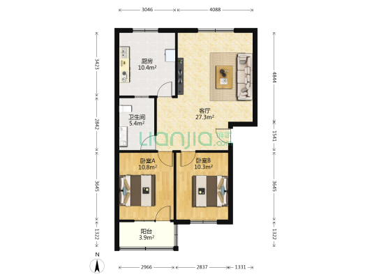 裕祥小区 2室1厅1卫 88平方