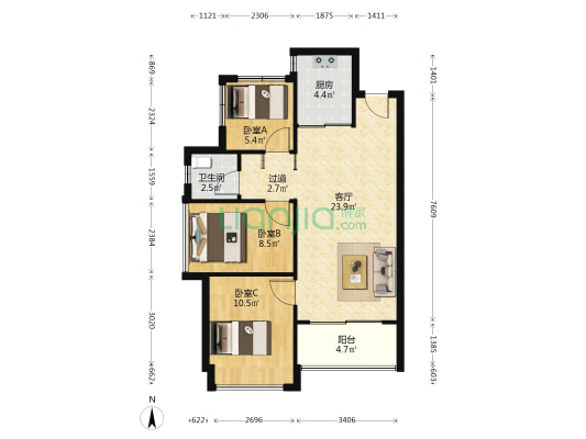 君华天第 3室1厅1卫 79平方