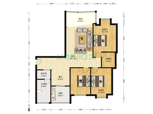 天邦珍珠湾 3室2厅2卫 135平方