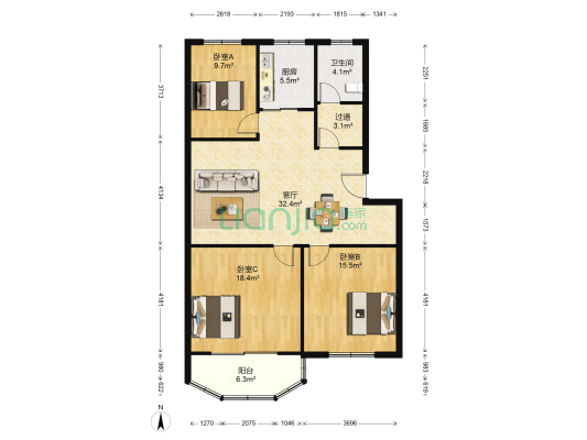威海小区 3室1厅1卫 110平方