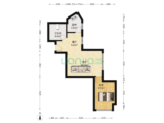 银海雅苑 1室2厅1卫 58平方