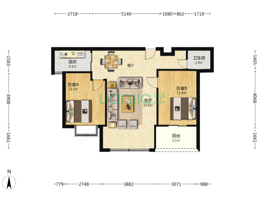 颐和家园 2室1厅1卫 80平方