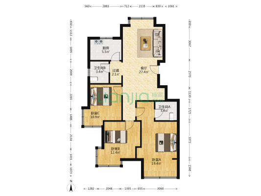 海琴苑 3室1厅2卫 106平方