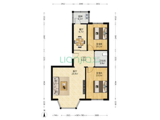 安宇花园 2室2厅1卫 92平方