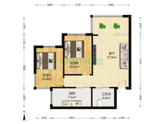 金域▪华府 2室1厅1卫 91平方