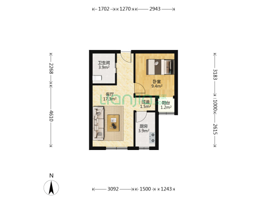 新都名苑 1室1厅1卫 57平方