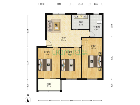 鹤坡路83弄 3室1厅1卫 93平方
