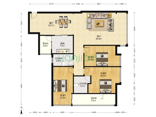中软现代城 3室2厅2卫 163平方