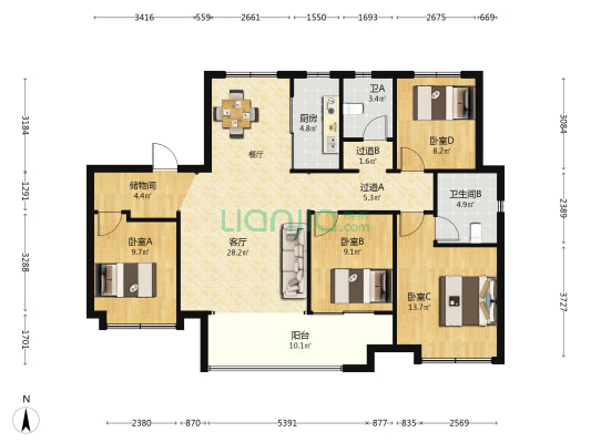 济高观澜郡 4室1厅2卫 140平方