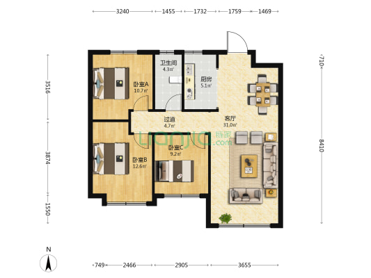 荣盛锦绣兰庭 3室1厅1卫 108平方