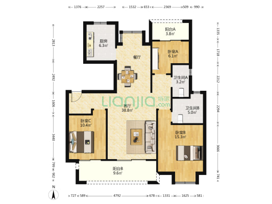 红豆云台居 3室1厅2卫 117平方