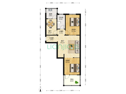 利农花园 2室2厅1卫 82平方