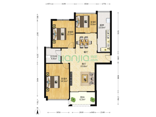 融晟公園大地B区 3室1厅1卫 100平方
