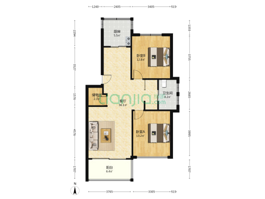 碧云苑 2室1厅1卫 94平方