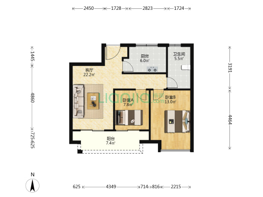 虹枫嘉园 2室1厅1卫 81平方