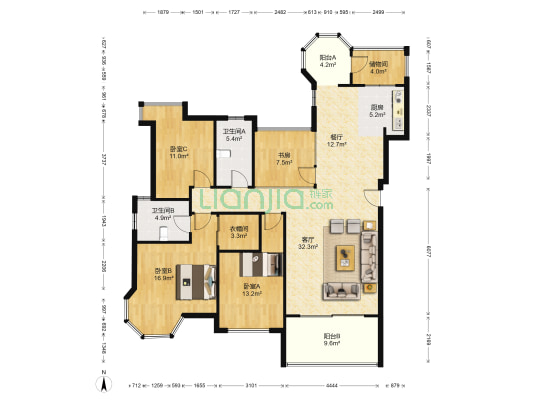 中海御湖熙岸东区 4室2厅2卫 138平方