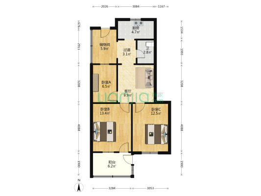 长沙理工大学金盆岭校区职工宿舍 3室1厅1卫 67平方