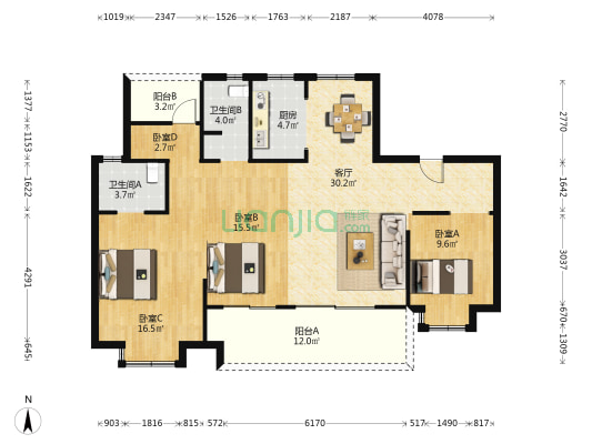 凤麟府 4室1厅2卫 128平方