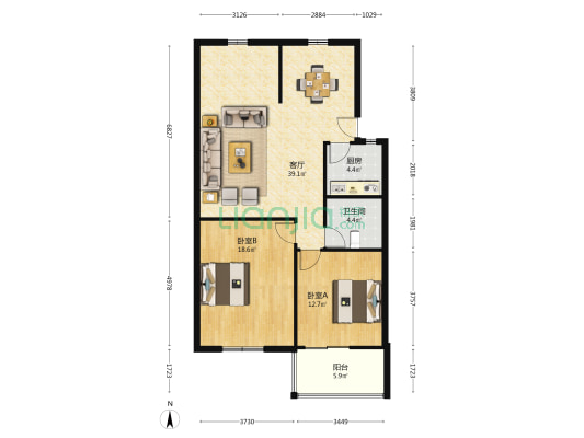 嘉琪小区 2室1厅1卫 89平方