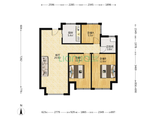 大境天成西区 3室1厅1卫 88平方