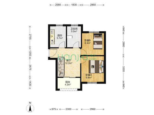 后郭新苑 2室1厅1卫 71平方