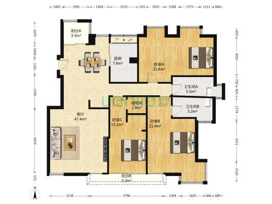 力迅上筑 3室1厅2卫 149平方
