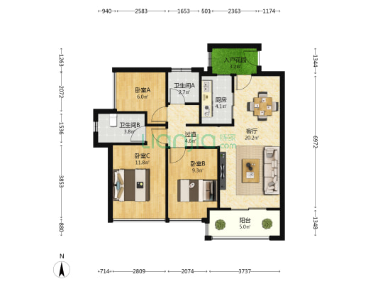 万科喜悦里 3室1厅2卫 86平方