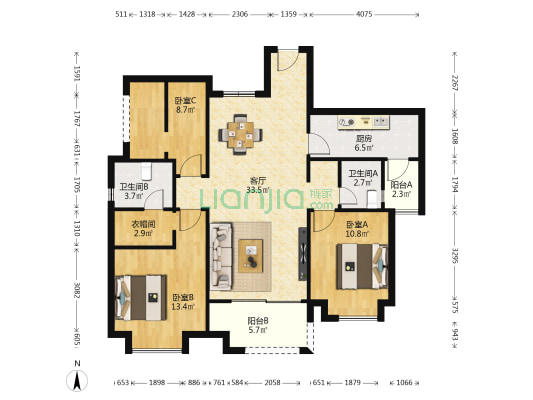 京汉新城悦隽风华 3室1厅2卫 113平方