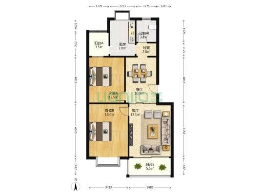 丽城花园 2室2厅1卫 95平方