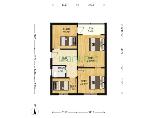 中山二路 4室0厅1卫 72平方