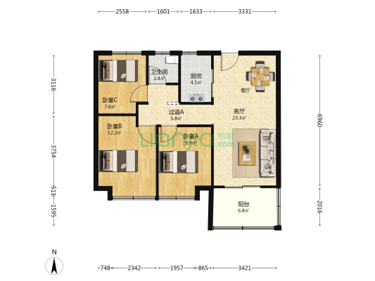 华地森林语瑞园 3室1厅1卫 91平方