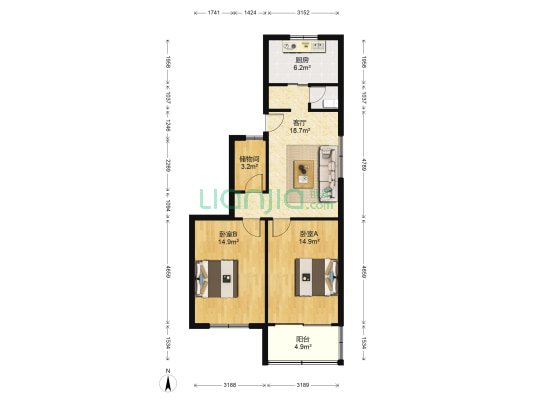 东河头巷 2室1厅1卫 82平方