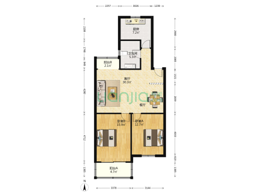 常高公寓 2室1厅1卫 91平方