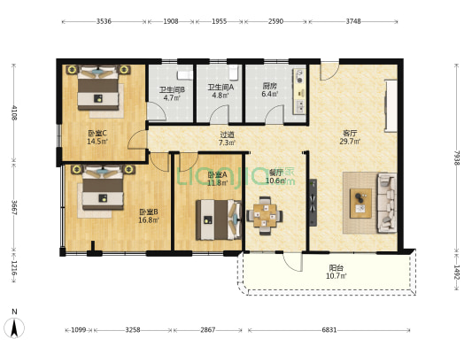 中银苑 3室2厅2卫 142平方