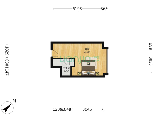 绿地紫荆星座 1室0厅1卫 42平方