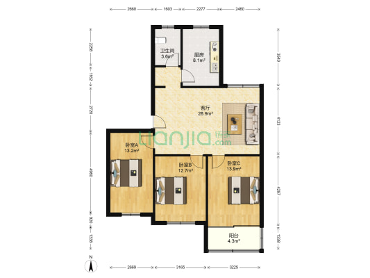 金龙市中小区 3室1厅1卫 100平方