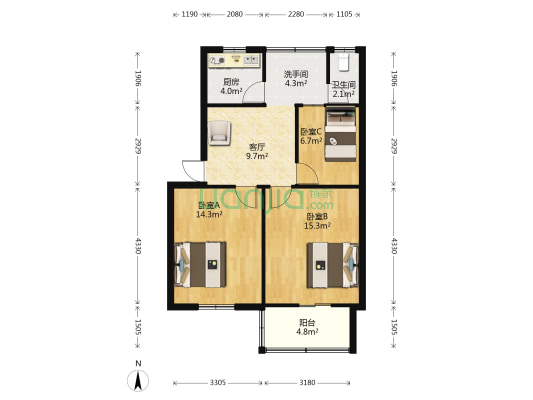 新华街545号 3室1厅2卫 70平方