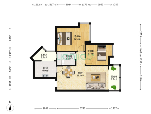 蜀镇金悦湖 2室1厅1卫 76平方