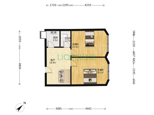 黄兴路3号 2室1厅1卫 66平方