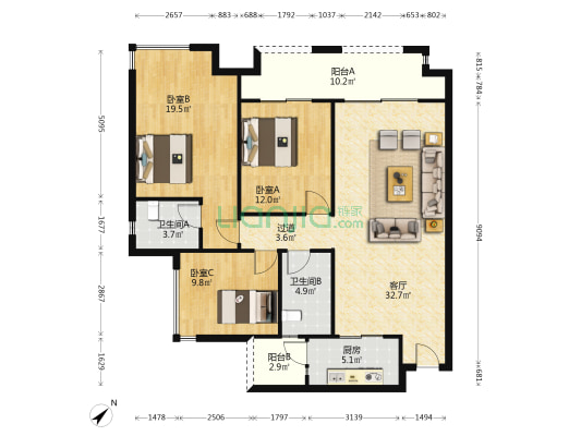 中国铁建玖城贰号 3室1厅2卫 123平方